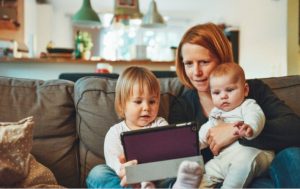 Family watching videos on tablet